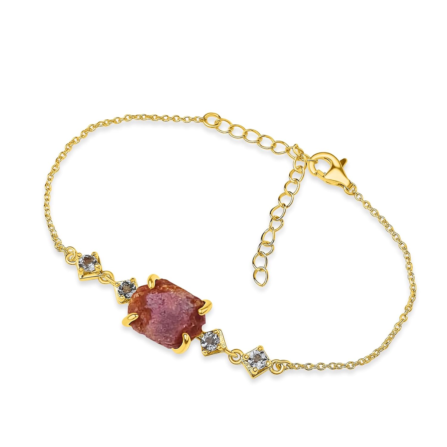 Raw Ruby Chain Bracelet july Birthstone Gift for Her on Valentine Birthday Christmas Anniversary Mothers day Uniquelan Jewelry (ruby, yellow-gold)
