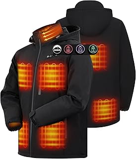ARRIS Men`s Heated Jacket, Electric Heating Coat with Battery and Detachable Hood - Waterproof, 8 Heating Areas