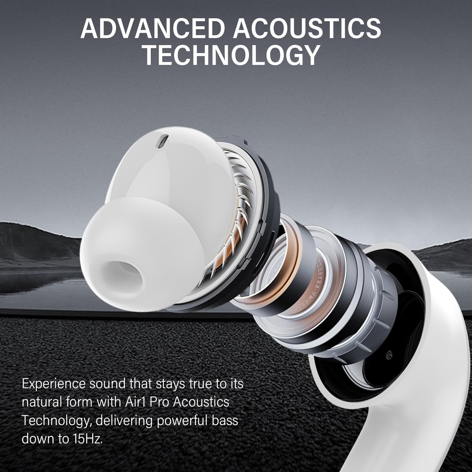 Air1 Pro Cuffie Bluetooth Cancellazione Rumore Attiva con Modalità Multiple, Hi-Res Audio, EQ personalizado vía App, Pure Bass Sound, 49H, Cuffie Wireless, Connessione Multipunto, White