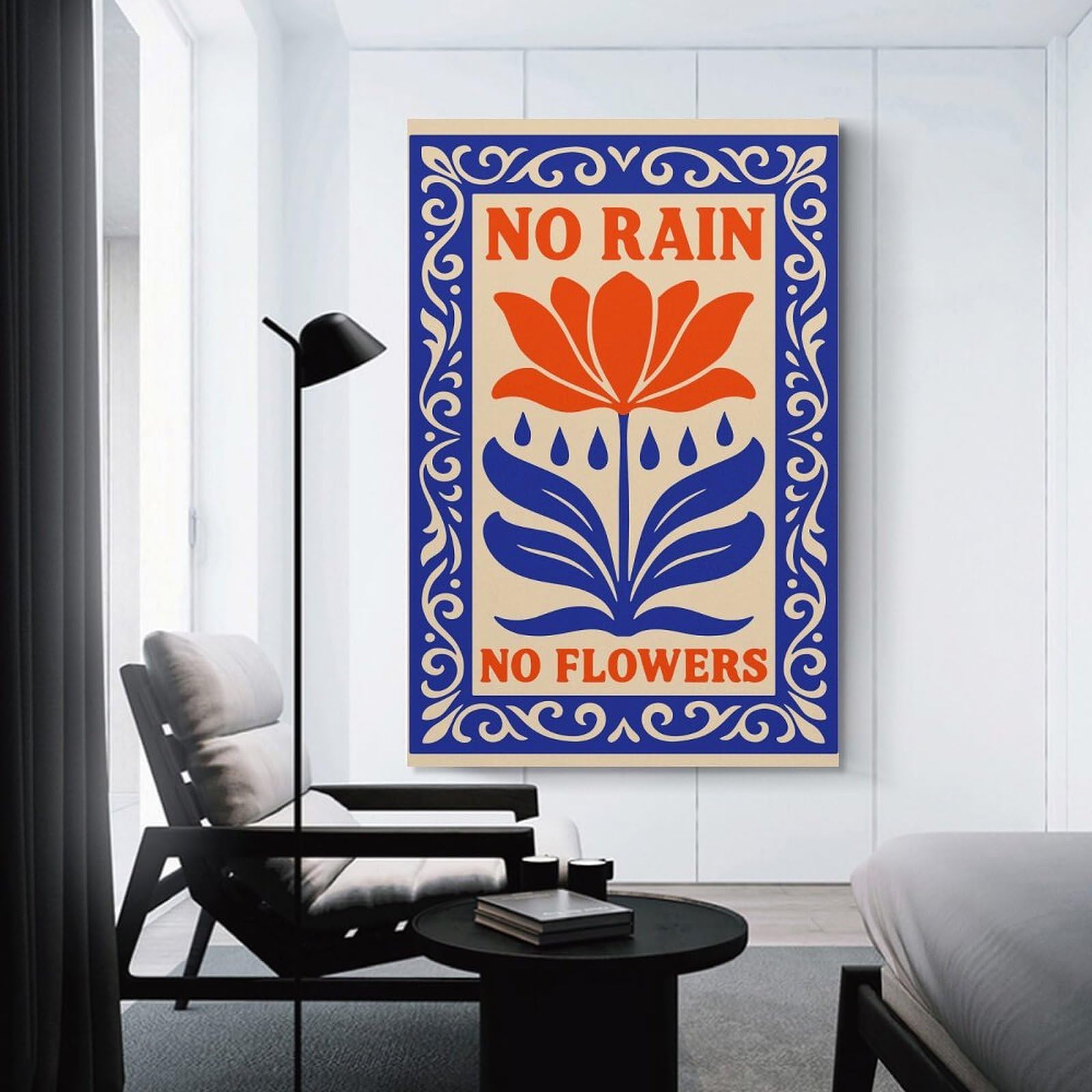 Junmoney No Rain No Flowers Home Decor Wall Art 12x18inch(30x45cm), for Gallery Wall Layouts in Home Or Office, A Versatile Canvas Print for Layering