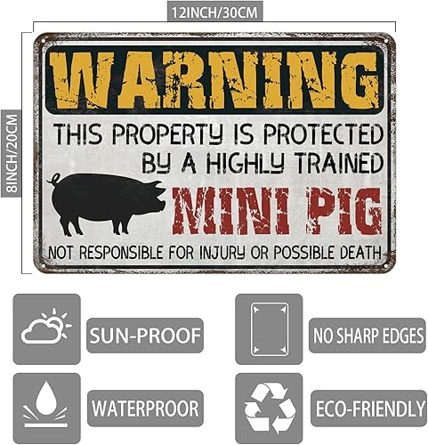 Miniatura 2 de Letrero de advertencia de metal vintage con texto en inglés «This Property is Protected by a highly trainined mini-cerdo Yard StreetGarden Garage