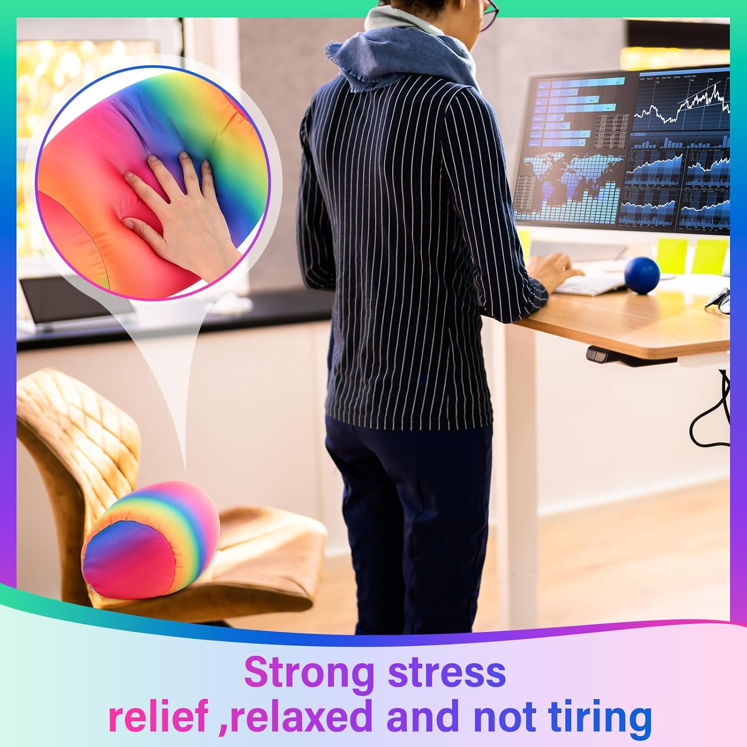 Barydat 2 Pcs Microbead Pillow Microbead Pillows Neck 11.4 x 6.3 in Body Support Microbead Bolster Cylindrical Pillow Colorful Rainbow Neck Pillow for Sleeping Travel Head Back Cervical Cushion