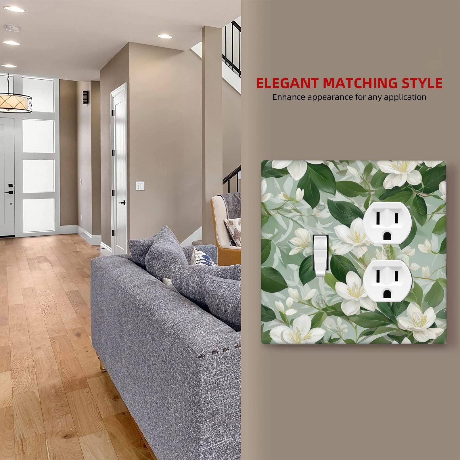 Plaques murales décoratives pour interrupteur GFCI - Fleurs blanches et feuilles vertes - 1 bascule, 1 interrupteur pour chambre à coucher, décoration de ferme