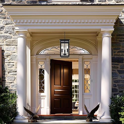 Miniatura 4 de QueeuQ Lámpara colgante de 3 luces para interiores, lámpara negra para exteriores, lámpara colgante exterior con pantalla de vidrio transparente,