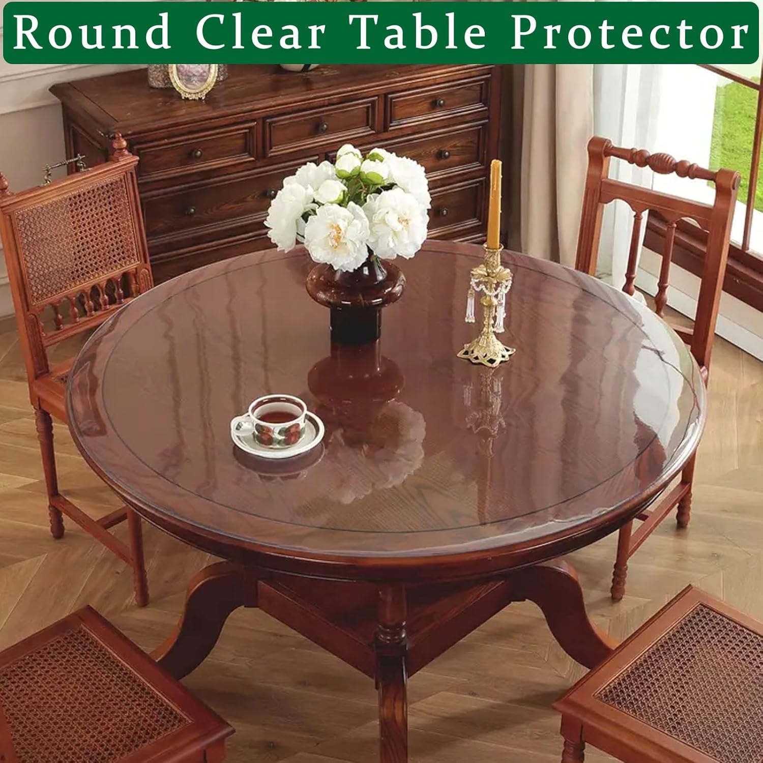 33.5 Inch Round Clear Table Cover Protector, PVC Plastic Table Mat, Waterproof & Scratch-Resistant, Easy Clean Tabletop Protector for Glass, Coffee & Dining Tables
