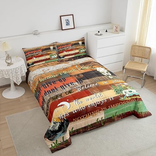 Miniatura 9 de Juego de ropa de cama Happy Camping para niñas, niños y adolescentes, juego de edredón rosa de coche rv, edredón de plumón vintage de madera