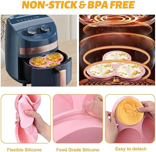 Miniatura 3 de Molde de huevo para freidora de aire, 12 sartén de silicona para huevos, molde antiadherente reutilizable de 3 cavidades, molde para hornear