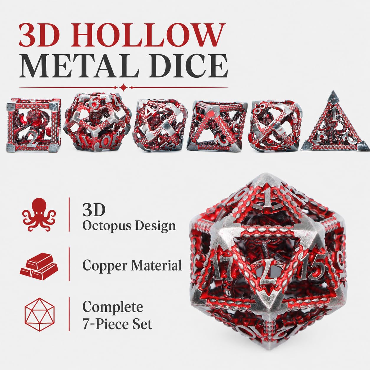 Kości D&D, Dungeons and Dragons HNCCESG Zestaw kości metalowych Wielościenne, puste kości startowe D i D do gry fabularnej RPG MTG Gry planszowe