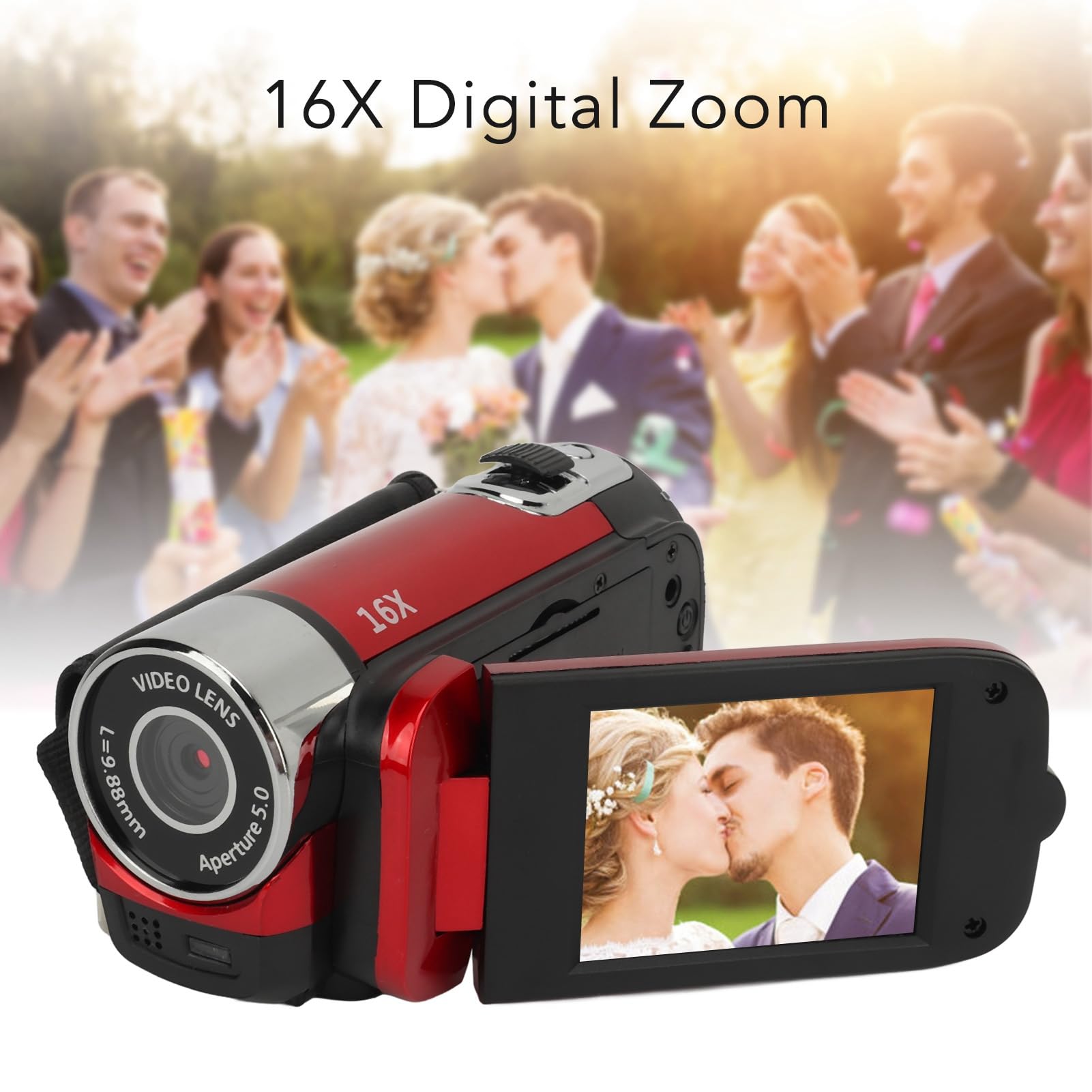 Cámara Digital KIMISS D90 con Luz de Relleno 1080P, 16MP, Pantalla Giratoria de 2,4 Pulgadas, Videocámara Grabadora de Vídeo HD con Zoom 16X (Rojo)