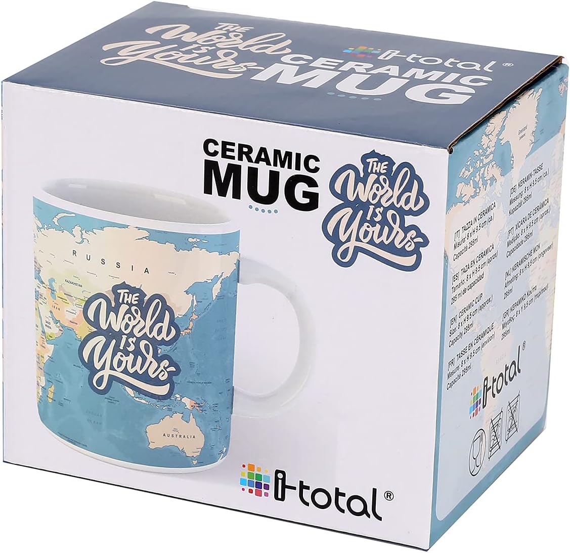 I-TOTAL® - Ceramic Coffee Mugs 300 ml/Coffee Cup Tea/Breakfast Cup 300 ml 10 x 8 x 12 cm (Blue Maps)