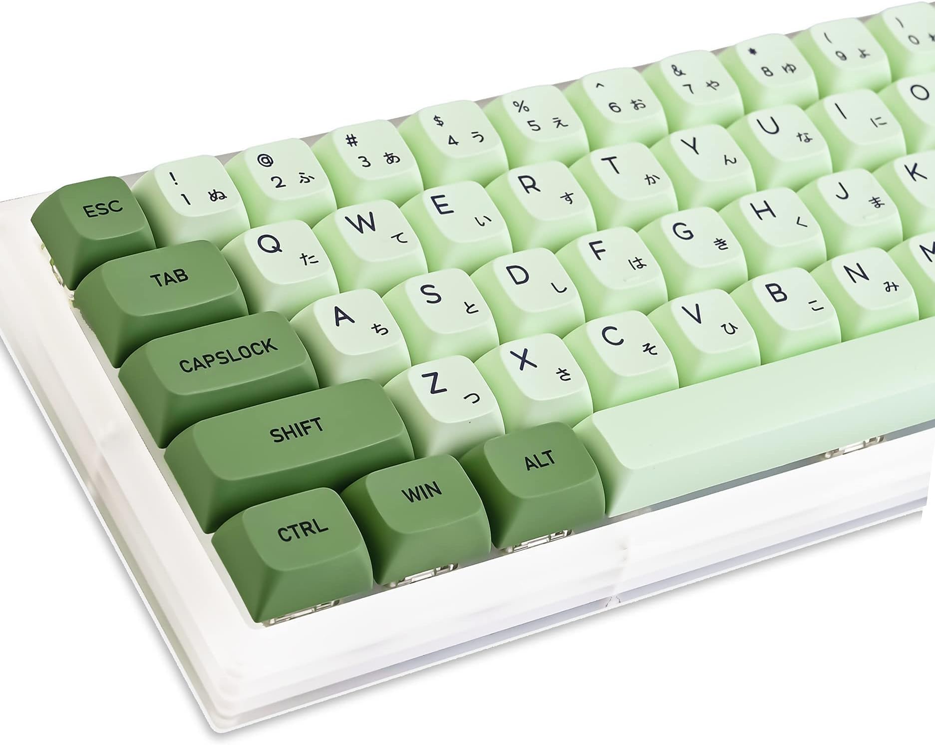GTSP XDA Profile Japanese Keycaps 60 Percent PBT 122 Key Green Keycaps Set for Cherry MX Covers Tenkeyless 60% 65% Gaming Keyboard (Matcha)