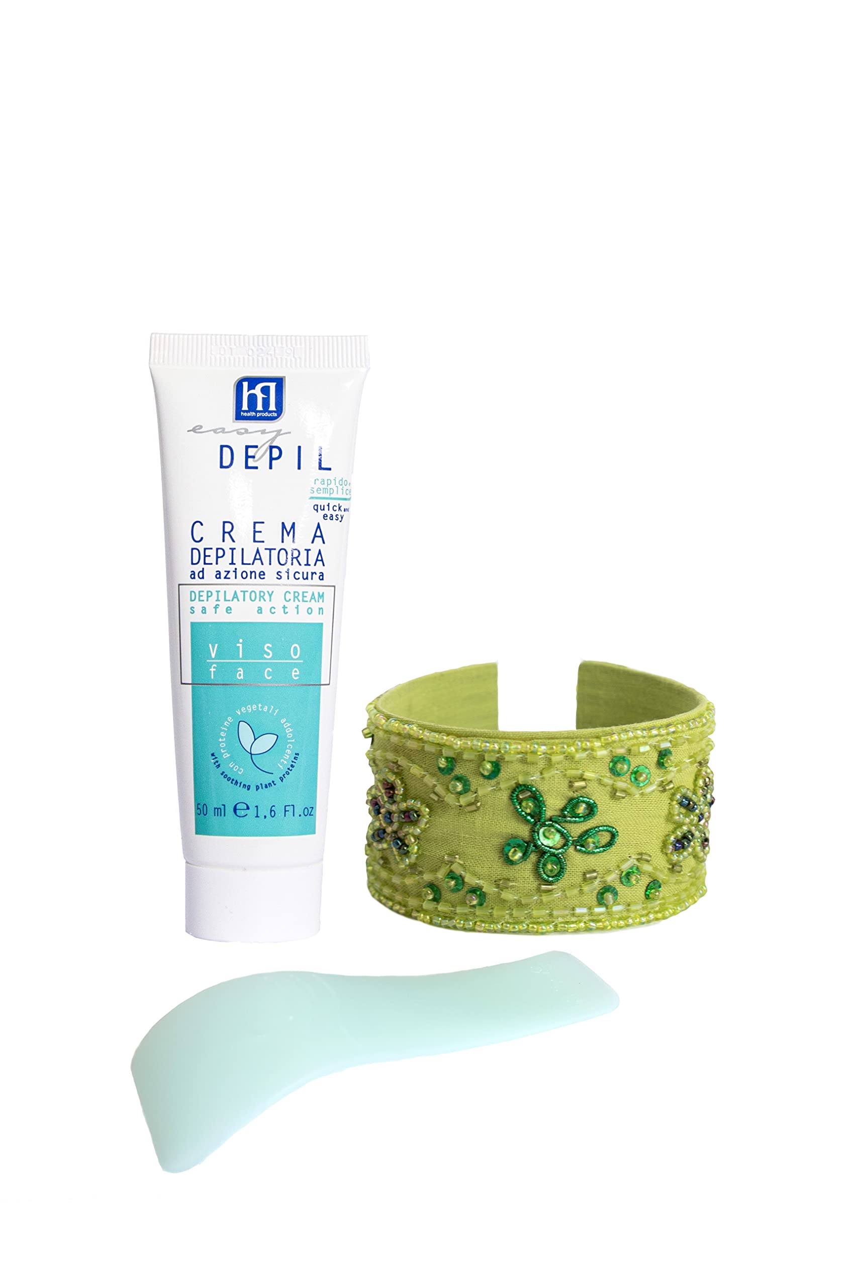 Easy Depil ZESTAW KREM DEPILATORIA DO TWARZY (Bąty, policzki, podbródek, brwi) 50 ml + bransoletka arabesque. Szybki, łatwy w użyciu, skuteczny, bezpieczny. Z zmiękczającym białkiem roślinnym. Gładka skóra.