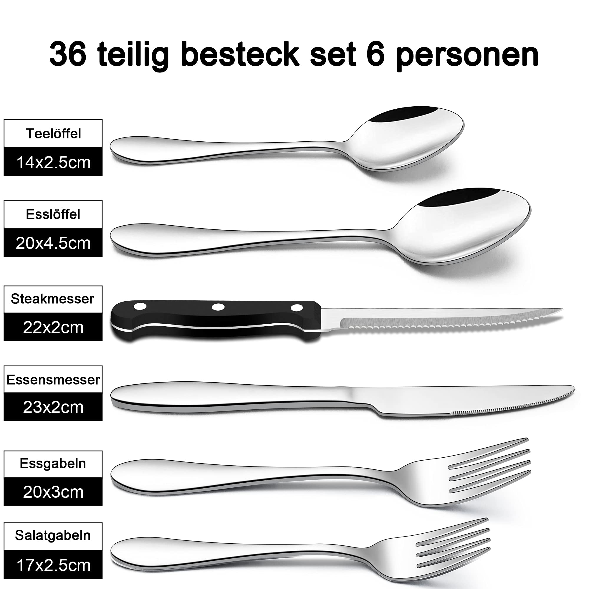 Set Posate 36 Pezzi MIAMIO In Acciaio Inossidabile Nero - Per 6 Persone, Lavabile In Lavastoviglie - Foto 2