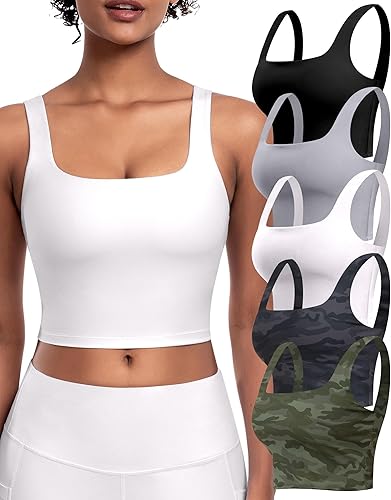 Miniatura 10 de Sujetadores deportivos para mujer, paquete de 5 unidades, cuello cuadrado, camiseta corta sin mangas acolchada para yoga con almohadillas integradas
