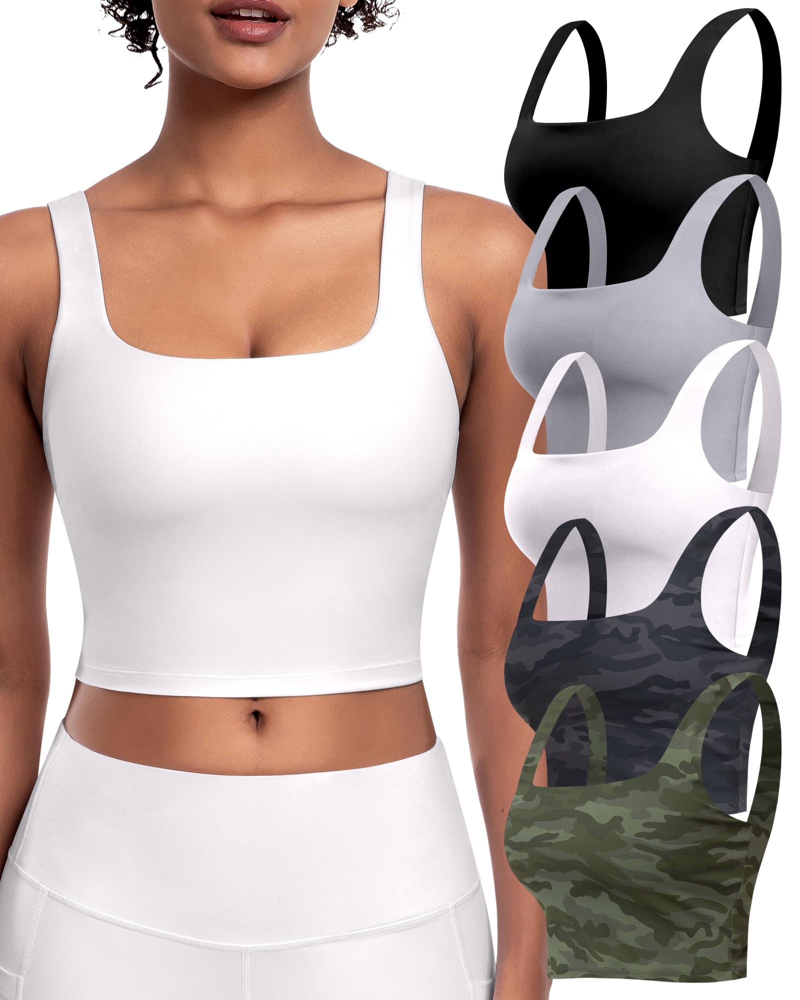 Womens 5 Pack Square Neck Longline Sports Bras