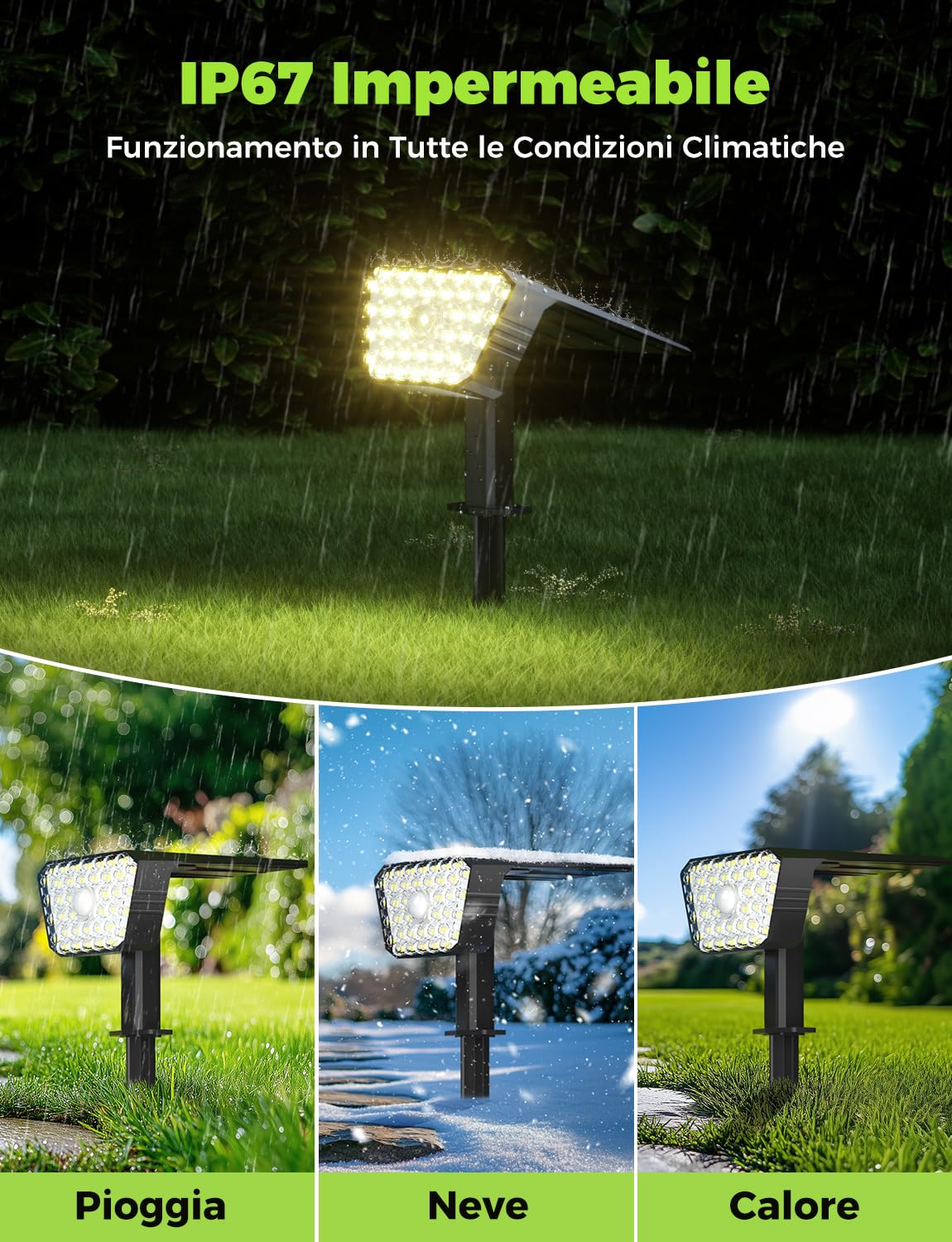Luci Solari da Giardino con Sensore di Movimento, Lampade Solari da Esterno 6 Pezzi, 4 Modalità di Lavoro, IP67, Installazione a Parete o a Terra per Cortile e Garage - Bianco Caldo