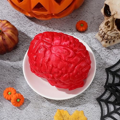 Miniatura 5 de Garneck Cerebro humano - Cerebro humano sangriento falso para fiesta de Halloween, decoración de casa embrujada de terror, bromas, accesorios de