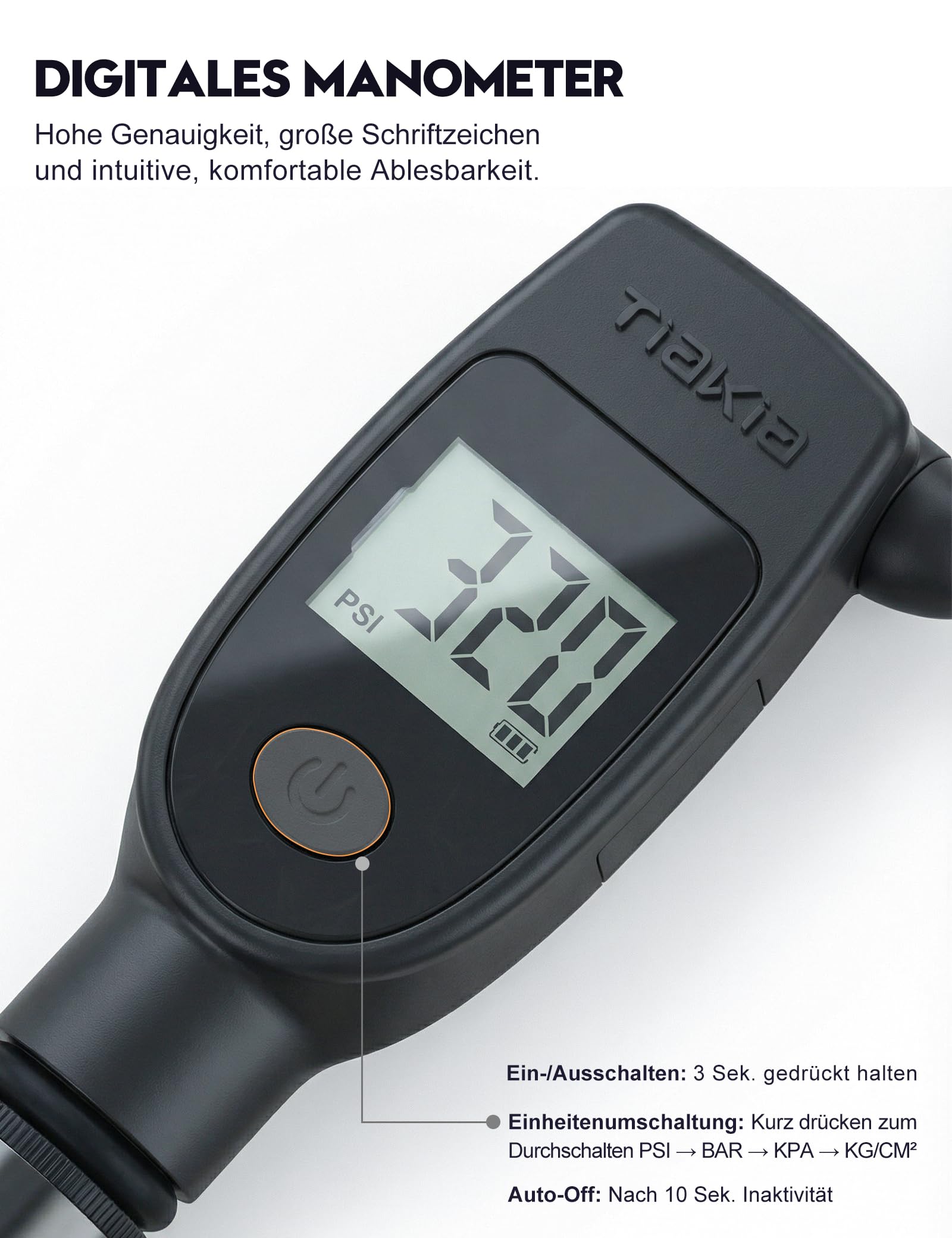 Tiakia Fahrrad Dämpferpumpe Digital 2-in-1 mit Manometer 320PSI Für Luftdämpfer und federgabel, Tragbare Aluminium fahrradpumpe reifenpumpe Fahrrad Rahmenpumpen,Für Schrader/Presta