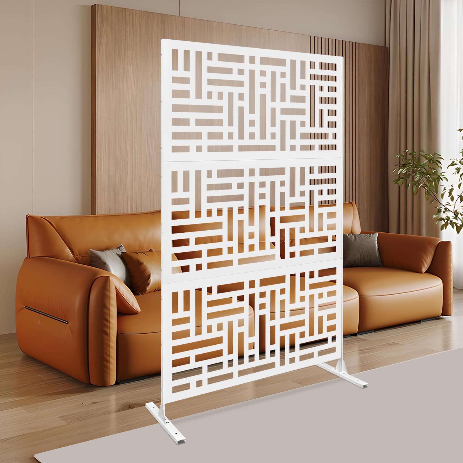Paravent - Divisorio in metallo, per interni e giardino, divisorio decorativo autoportante, con supporto per balcone, terrazza, vasca idromassaggio, divisorio, 120 x 40 x 190 cm