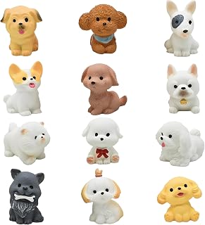 12 Pcs Mini Dog Figurines Set – Cute Cartoon Puppy Resin Figures, Small Animal Cake Toppers for DIY Micro Landscape, Easter Egg Fillers, Bonsai Decoration & Christmas Birthday Gift Crafts