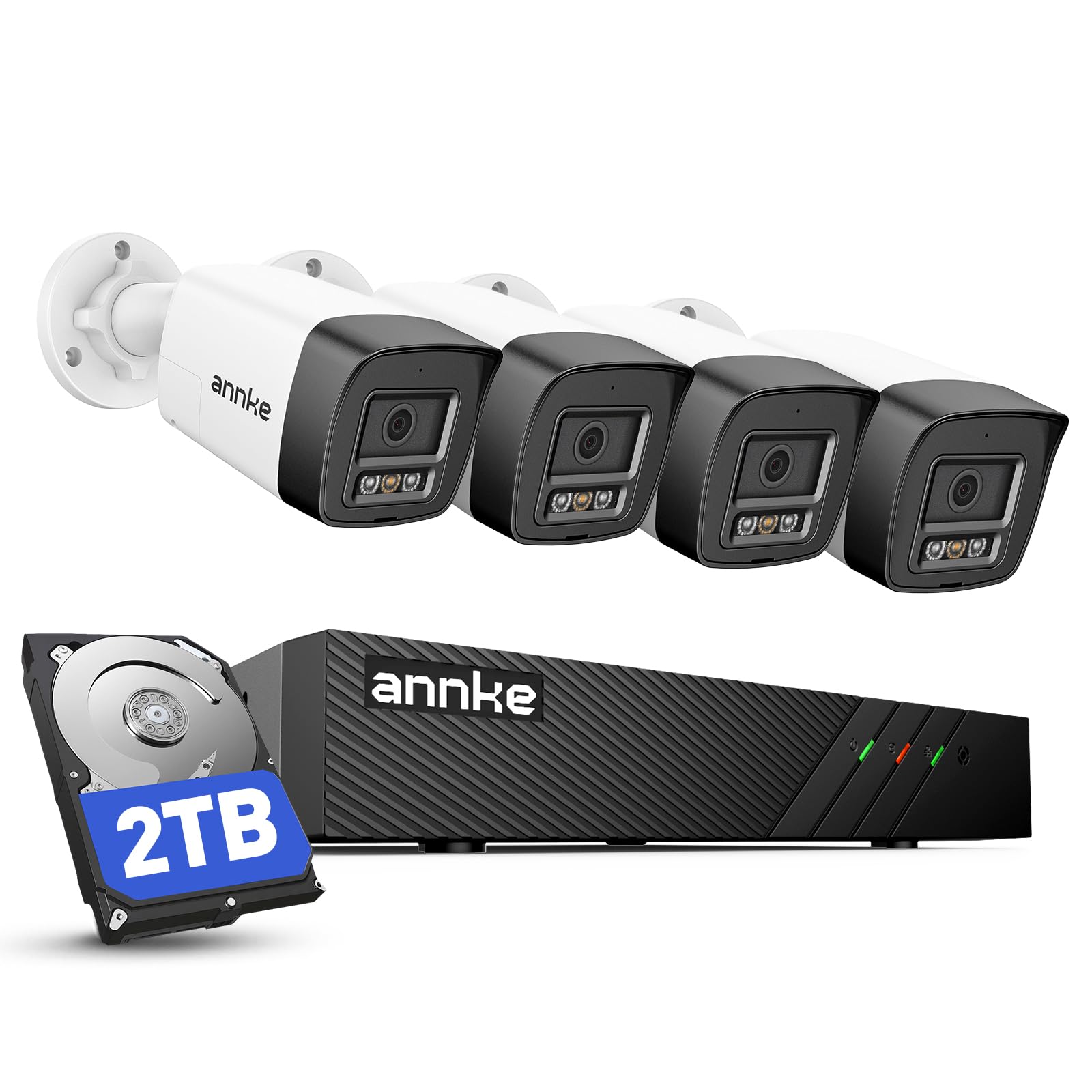 ANNKE Sistema de Cámaras de Seguridad PoE 3K, NVR 8CH 4K con HDD 2TB, 4 Cámaras IP Domo, Visión Nocturna en Color, Detección de Personas y Vehículos, Audio Bidireccional, IP67