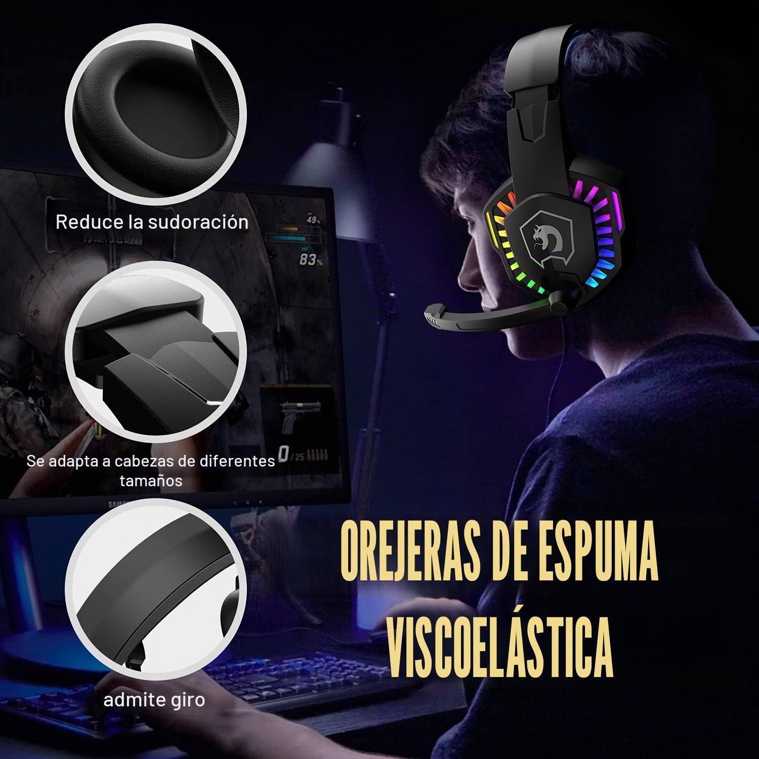 Diseño del Reino Unido Cableado 104 Teclas Teclado para Juegos Ratón Auriculares Altavoz Combo 5 en 1 con retroiluminación RGB múltiple Ratones de 2400 PPP Alfombrilla de ratón Grande para