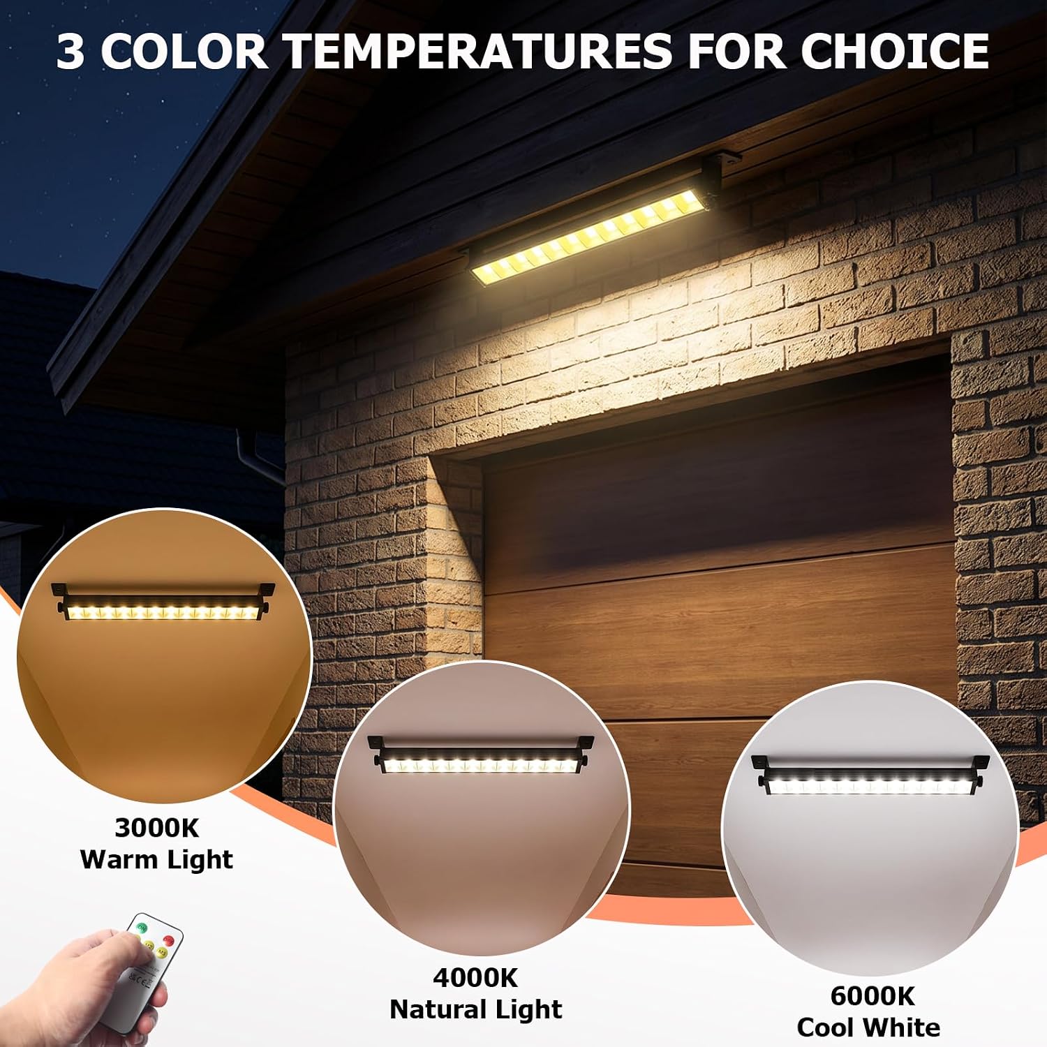 24W LED Shop Light, Remote Control with Timer, 3 CCT Adjustable 3000K Warm/4000K Neutral/6000K Cool White, 6.5FT Plug-in Cord, 5400LM High Brightness Lighting for Workshop, Warehouse & Yard