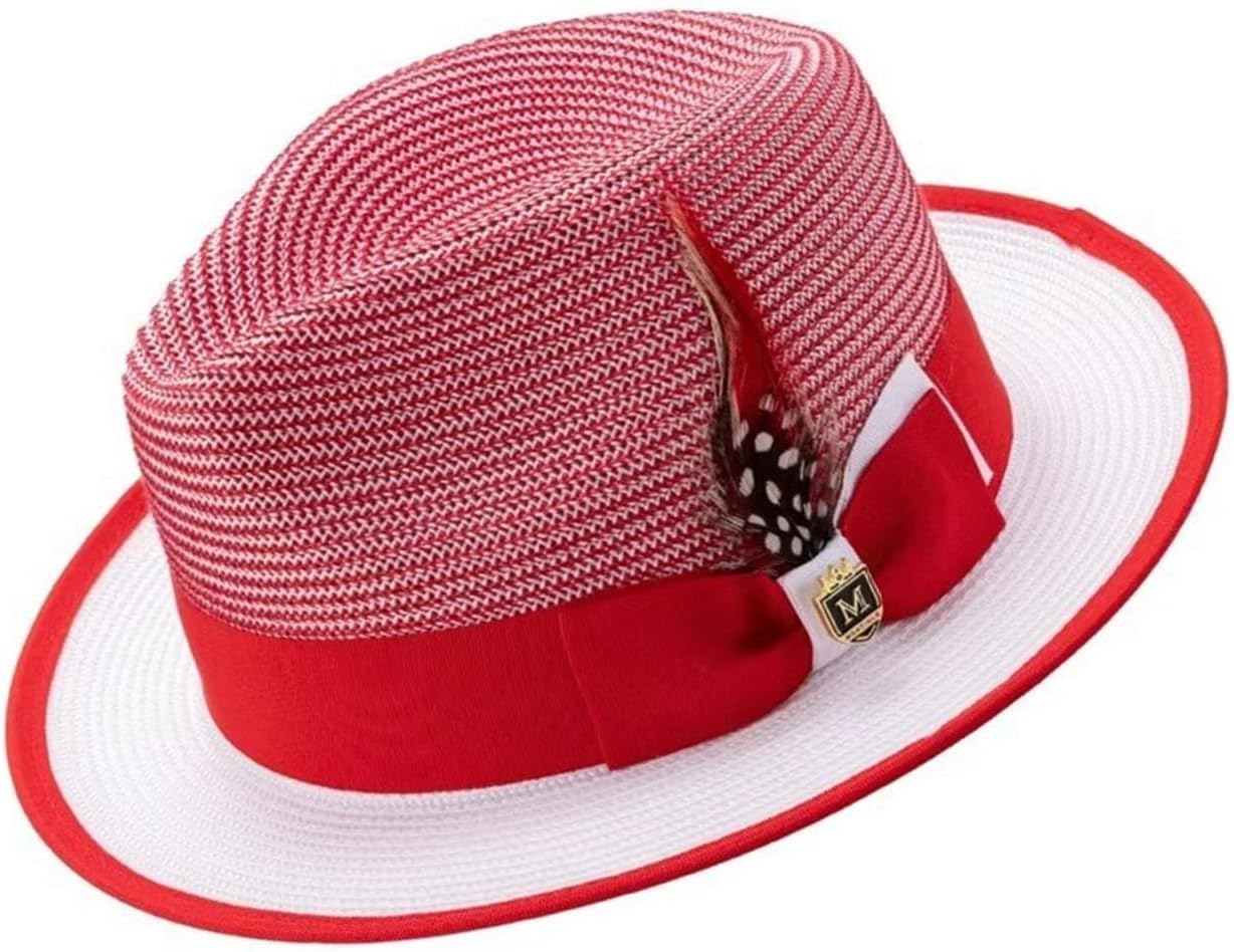 Handwoven Panama Hat for Men and Women Adjustable Size Breathable Straw Hat in 4 Colors Vintage Multipurpose Outdoor Red