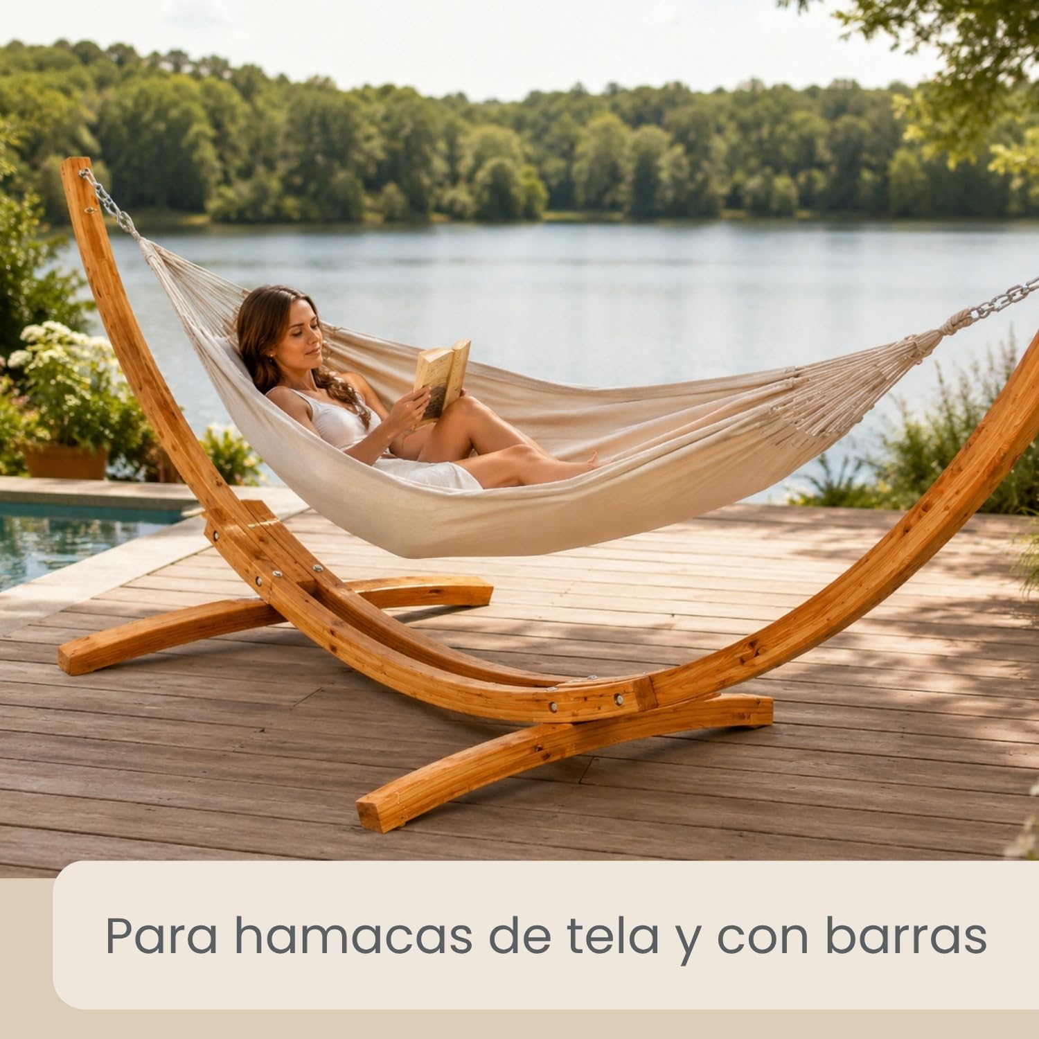 AMANKA Soporte para Hamacas de Madera Exterior 325 cm - Marco Colgante para Jardín y Terraza