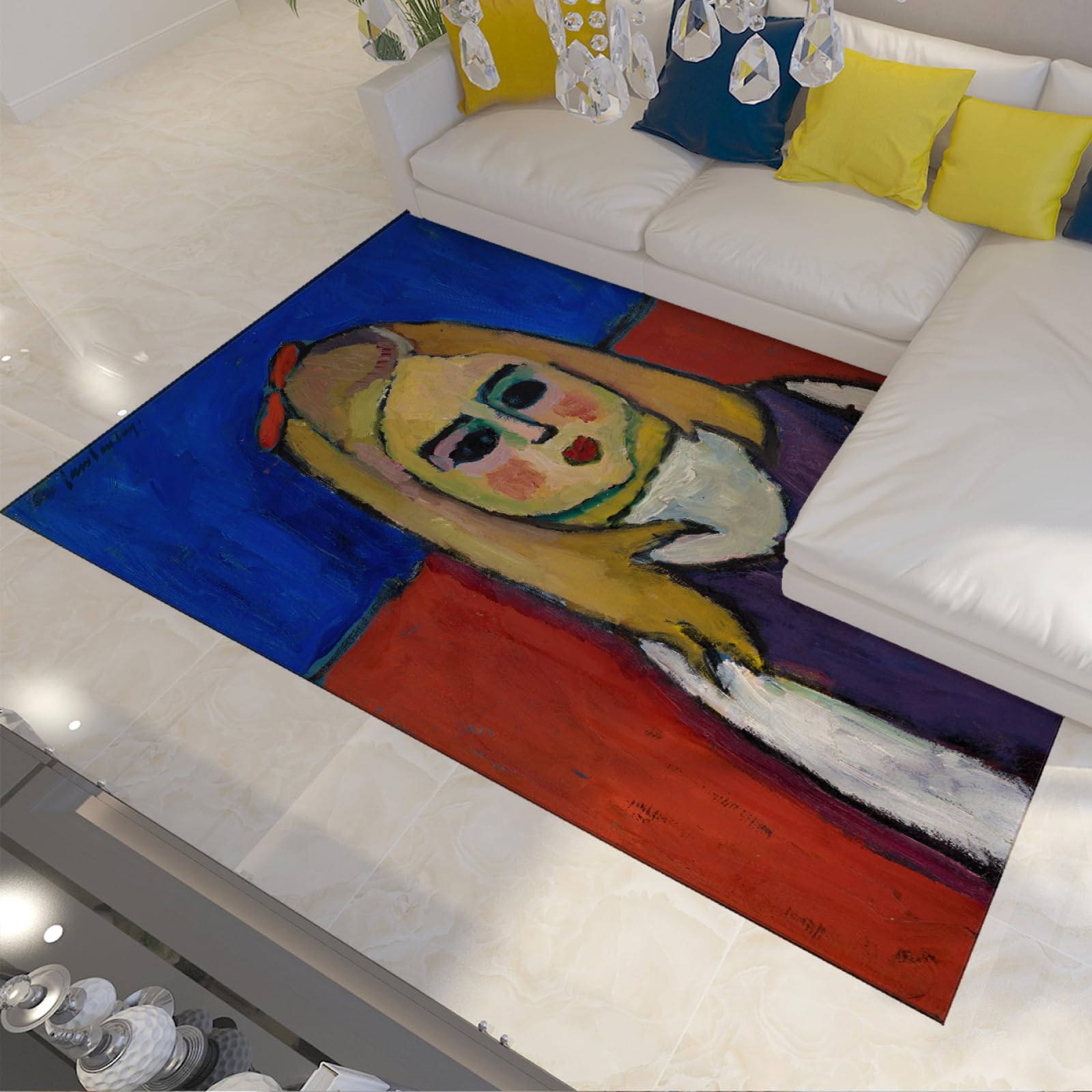Tapis imprimé salon au design peinture à l'huile Jawlensky vintage