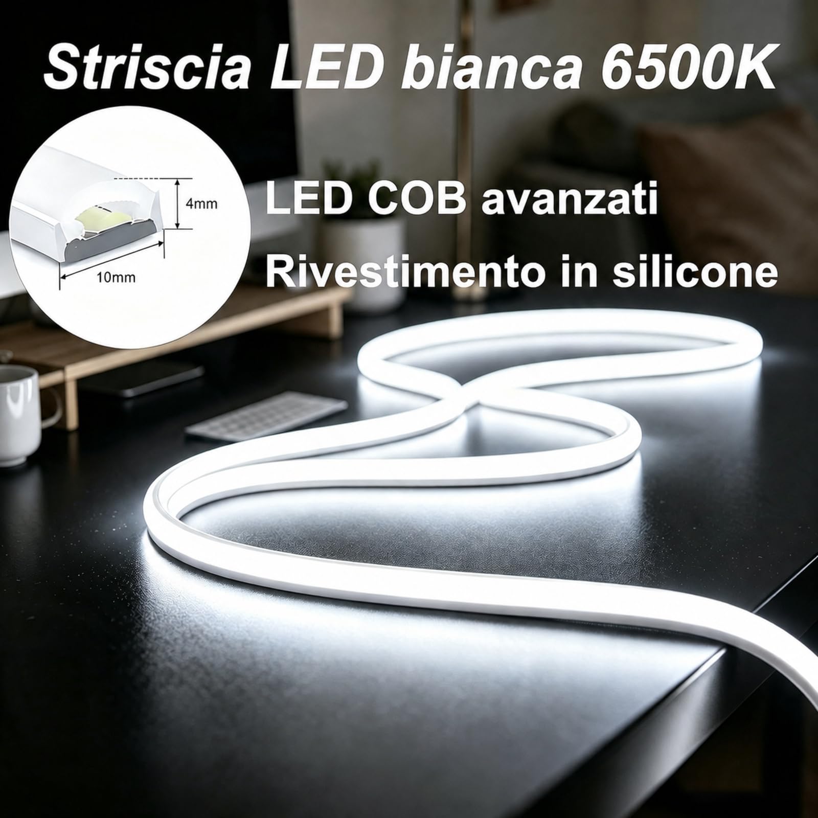 iNextStation Striscia LED COB 10m, dimmerabile, 6500K bianco freddo