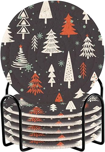 Fir Trees Snow Cotton Rope Coasters 4 Inch 6 Pcs Absorbent Absorbent Coasters for Drinks Bar Essentials for Home Desk Decor