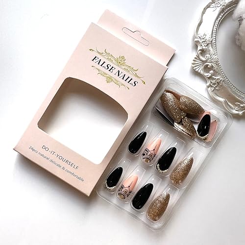 Miniatura 4 de Uñas postizas a presión de punta francesa de longitud media uñas postizas en forma de almendra con diseño de corazones rojos brillantes cobertura