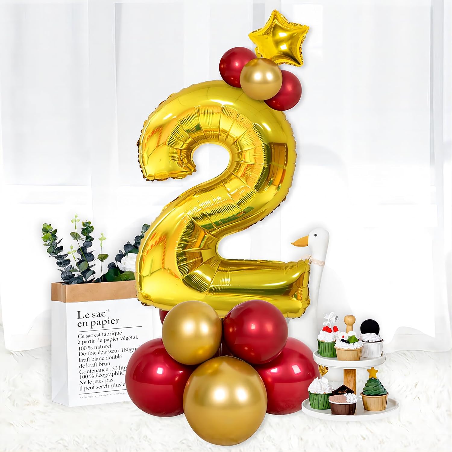 40 inch gold number balloons, helium mylar foil number balloons for birthday, number 2 balloon for 2st birthday decorations for kids, anniversary party decorations supplies gold 2
