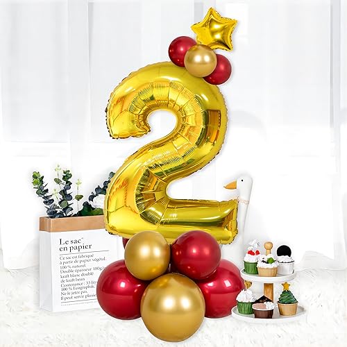 Miniatura 2 de Globos dorados de 40 pulgadas, globos de aluminio de Mylar con helio para cumpleaños, globo número 2 para decoraciones de cumpleaños de 2