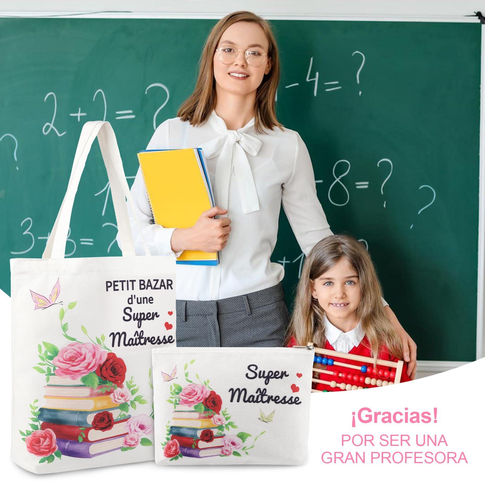 Cadeau Maîtresse d'École Fin d'Année avec Tote Bag Sac de Papeterie Boîte Cadeau Personnalisé