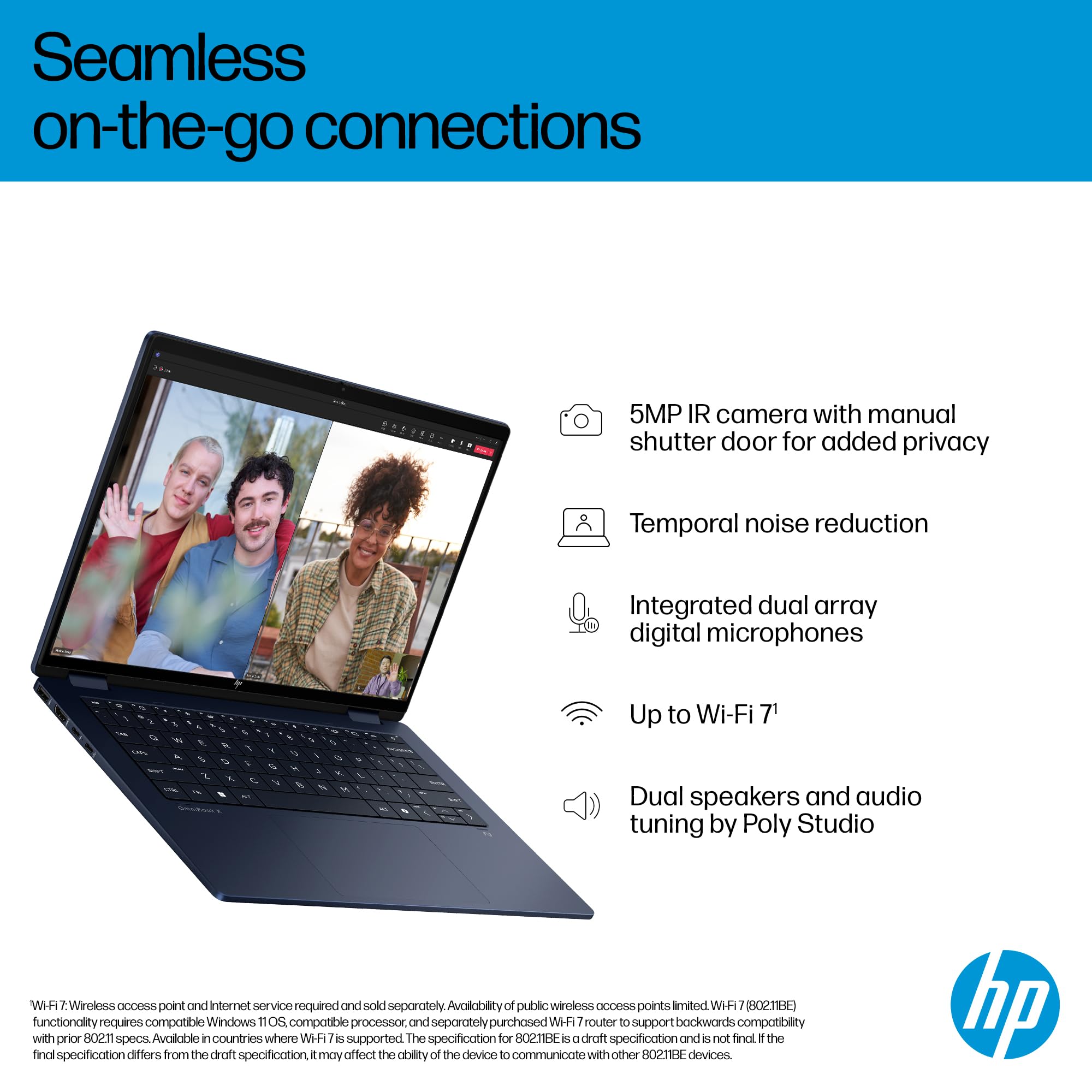 HP OmniBook X Flip 2-in-1 Next Gen AI 14" Laptop | CoPilot+ PC | Intel® Core™ Ultra 7-256V Processor | 16GB RAM | 1TB SSD | Intel Arc™ 140V Graphics | 2K OLED Touchscreen | Windows 11 | 14-fm0006sa — view 5