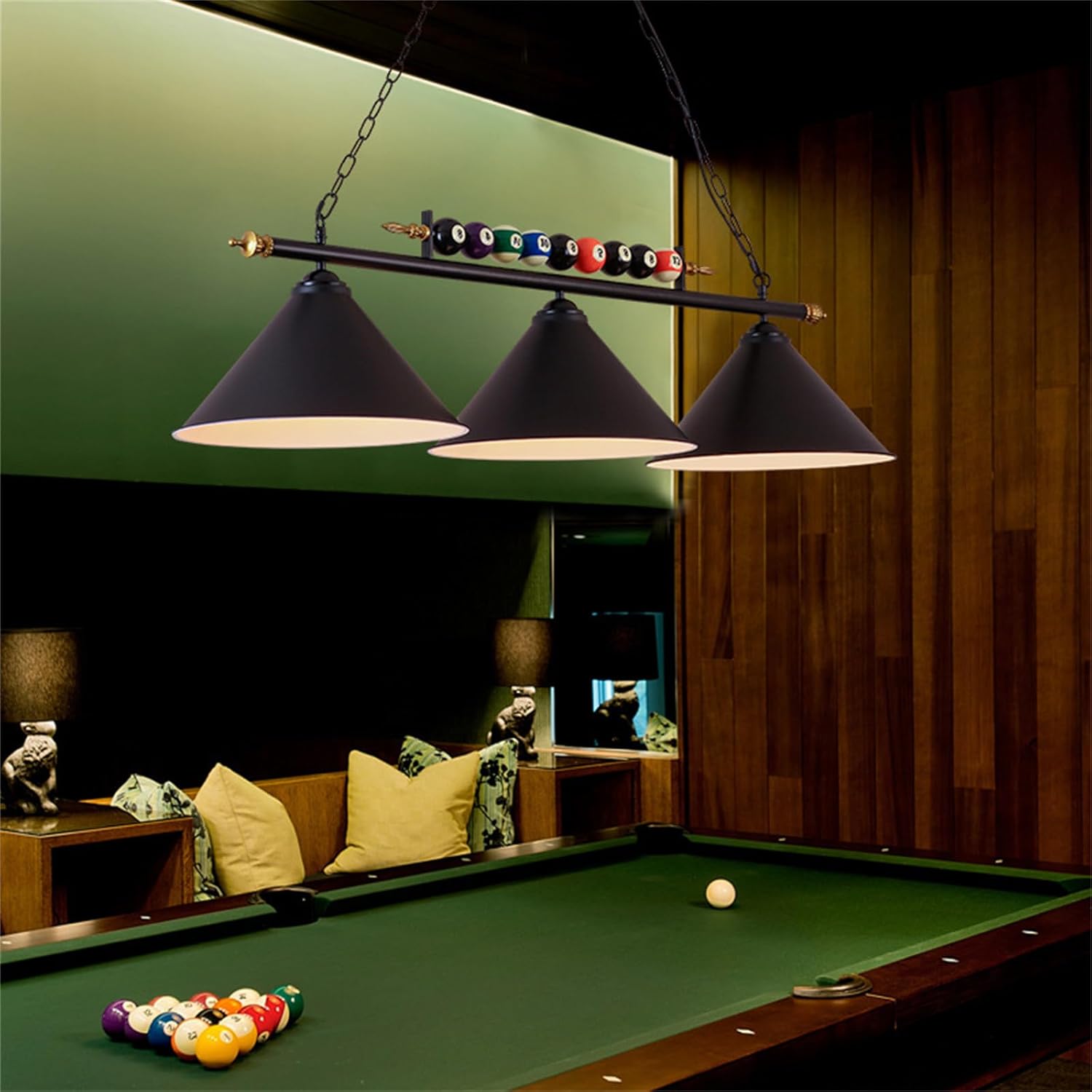 Pool Table Light,47" Billiard Pool Table Lights for 7' 8' 9' Table,Billiard Lights Over Pool Table Lighting Fixture with 9 Real Billiard Balls Decor for Restaurant,Game Room,Kitchen Island