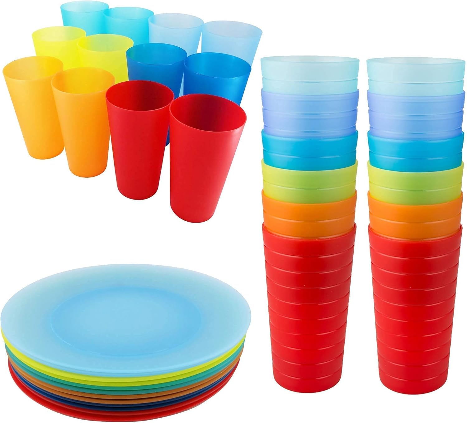 AOYITE 32 ounce 22 oz Cups and 10 inch Plastic Plates Reusable, BPA-Free and Dishwasher Safe Drinking Cups and Dinner Plates,For Everyday use