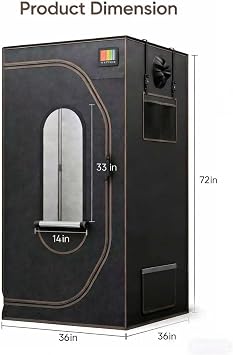 THE GROW'INGの3x3植物テント、36インチx36インチx72インチの高さの囲いが、屋内植物成長のための優れた可視性と簡単なメンテナンスを提供します。