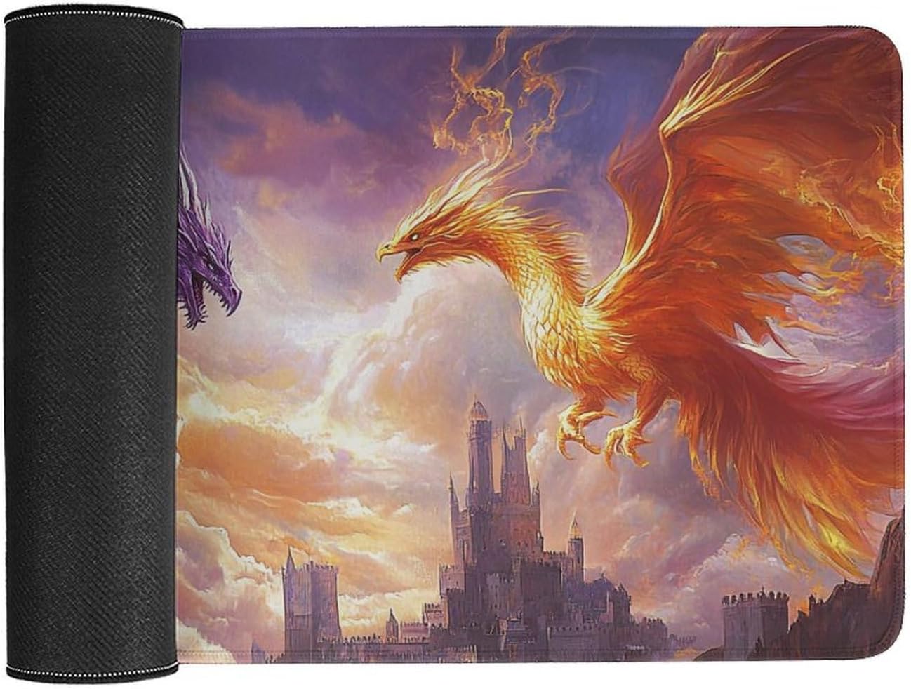Large Mouse Pad Gaming Mousepad Purple Dragon Cool Phoenix Rising Fantasy Big Computer Desk Mat Desk Pad for Keyboard and Mouse Mat Non-Slip Base 40X75cm