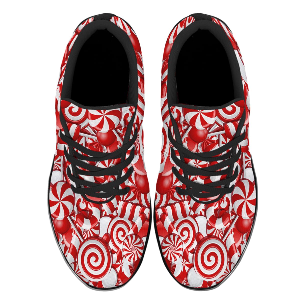 Sonzj-II Candies Shoes for Women Tennis Running Shoes Christmas Candy Cane Sneakers Black Size 10.5