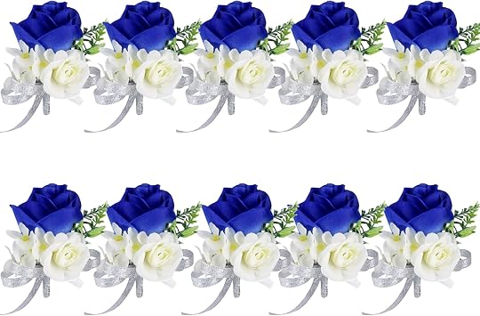 Sapphire Blue Rose Boutonniere for Men, Groom Boutonniere Artificial Flowers,Men Wedding Boutonnieres with Pins for Prom Party Homecoming 10pcs