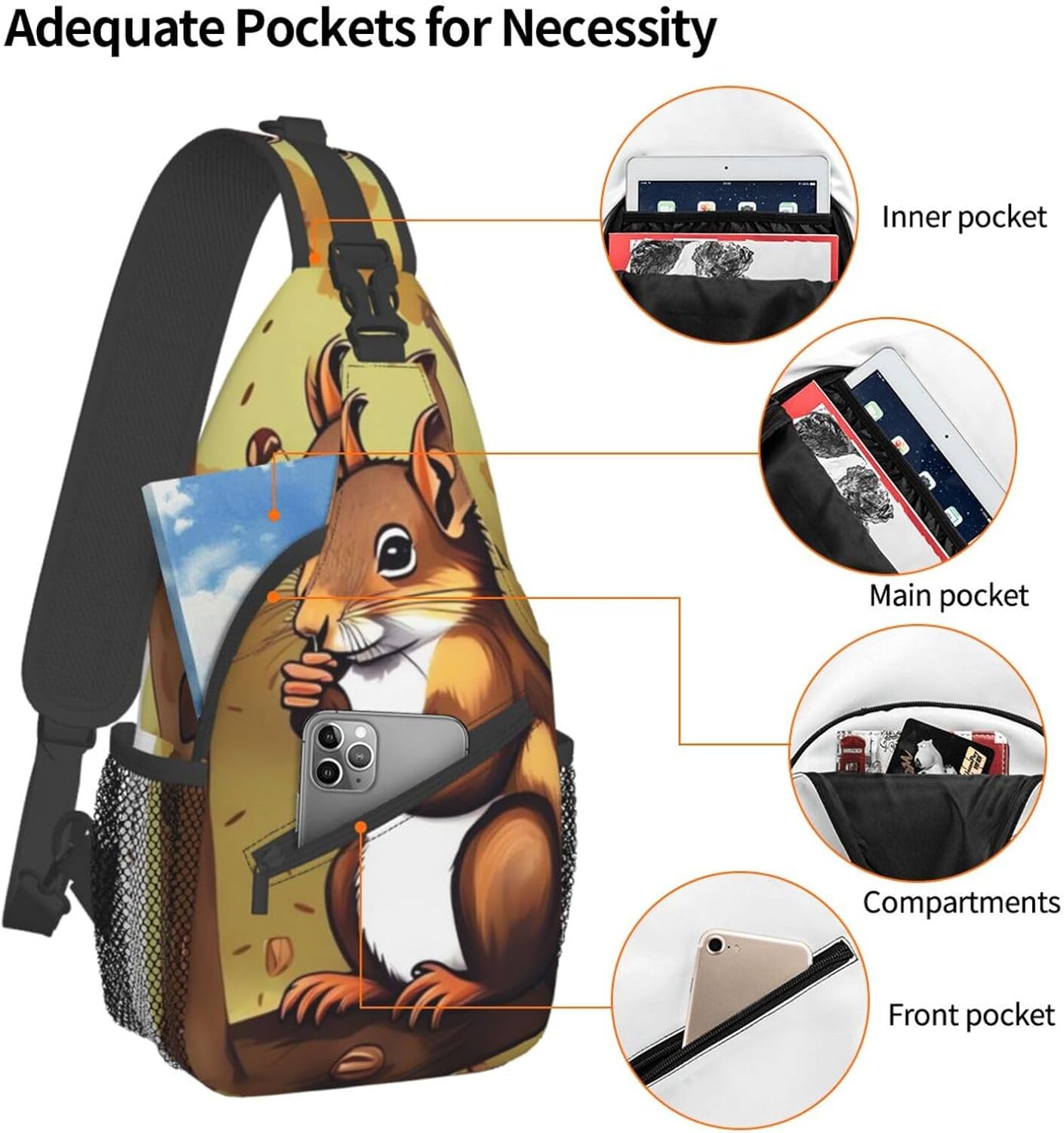 Nut-eating squirrel Print Cross Chest Bag Sling Backpack Crossbody Shoulder Bag Travel Hiking Daypack Unisex