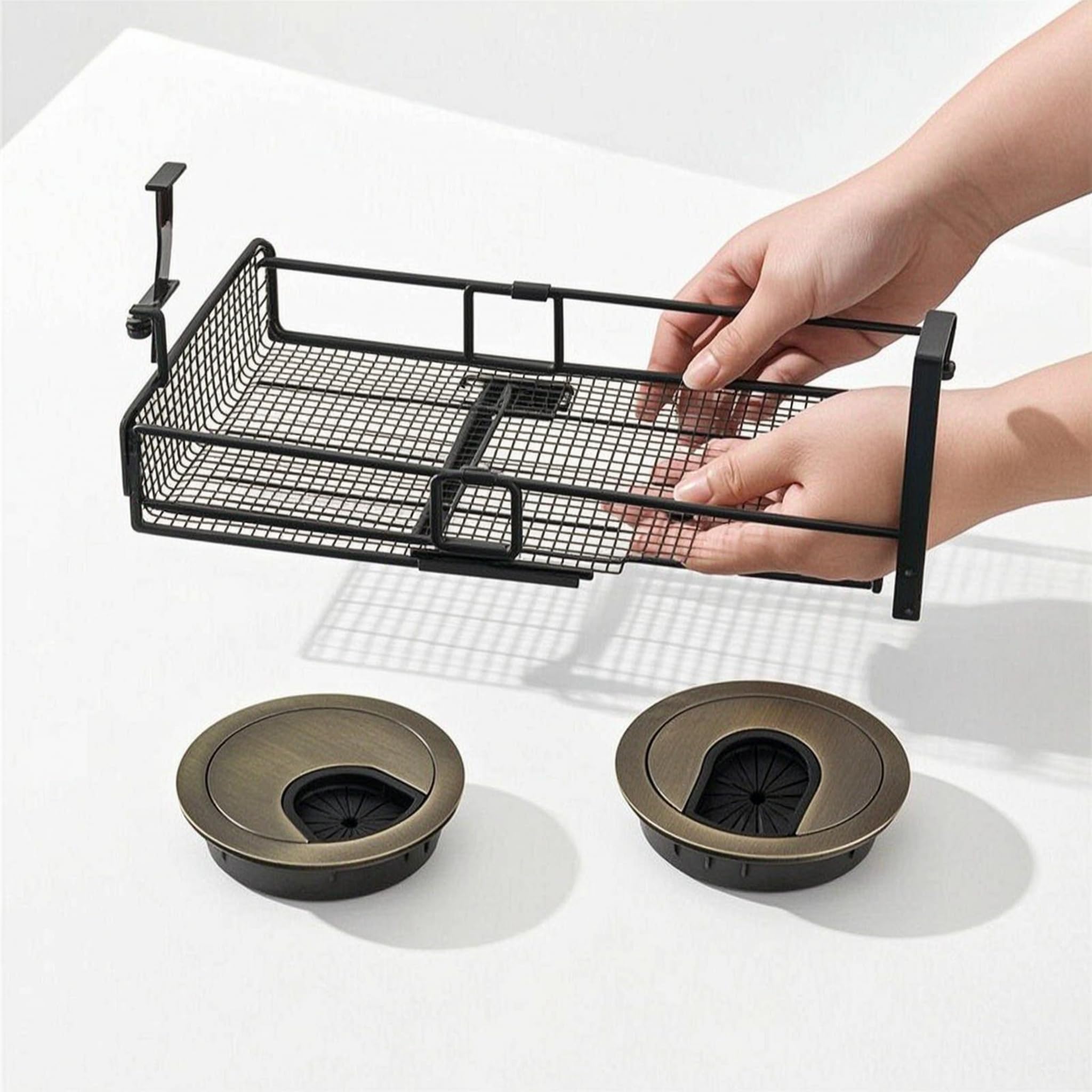 Tapa Paso Cable 50mm Organizador Debajo Escritorio Bandeja de Almacenamiento Colgante Estructura Retráctil Acero Carbono para Ordenador Escritorio