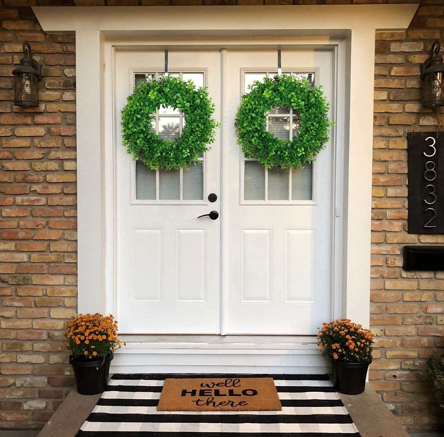 U'Artlines 2Pack 17" Front Door Wreaths Artificial Spring Summer Greenery Hanging Garland for Home Wedding Wall Window Decoration (17'' Boxwood,2)