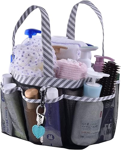 Bolsa grande de malla portátil para ducha para dormitorio universitario, artículos esenciales de habitación, cesta de ducha colgante para accesorios