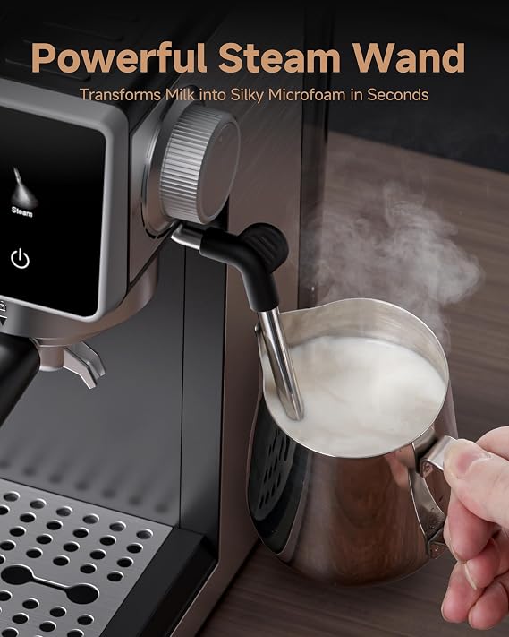 AMZCHEF Espresso Machine with Grinder, 3 Temp 197-205F Professional Espresso Machine, 3-10s Pre-Infusion, 20 Grind Settings, Latte Cappuccino Maker Home Barista, Black