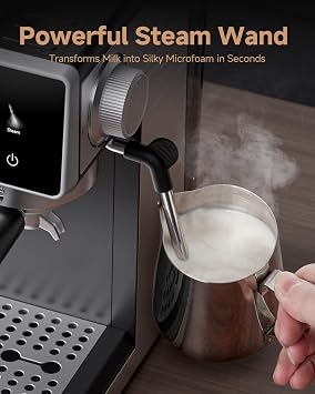 AMZCHEF Espresso Machine with Grinder, 3 Temp 197-205F Professional Espresso Machine, 3-10s Pre-Infusion, 20 Grind Settings, Latte Cappuccino Maker Home Barista, Black