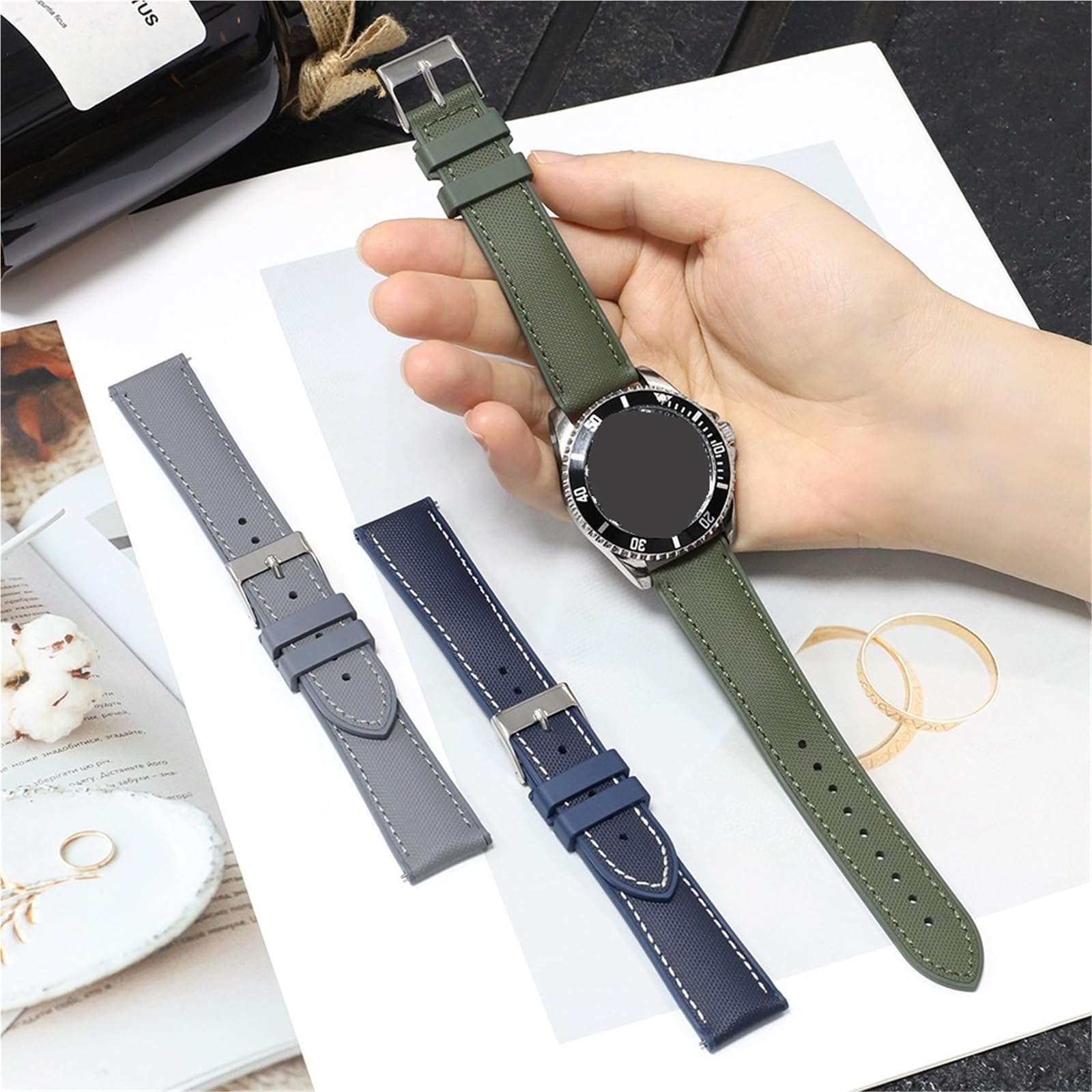 FKM Bracelet de montre en caoutchouc Oxford 20-22 mm Vert
